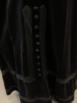 NL, Black, Cotton, Solid, Full Length , Velvet,woven Ribbon Detail with Knotted Cord Buttons