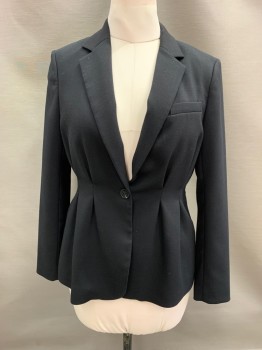 Womens, Blazer, H&M, Black, Polyester, Viscose, 12, Notched Lapel, Single Breasted, 1 Button, Pleated, 1 Pocket