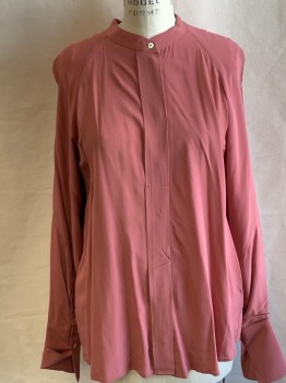 Womens, Blouse, REISS, Dusty Rose Pink, Viscose, Solid, 6, Band Collar,  B.F. with Placket, Raglan Slvs, Wide 2 Bttn Cuff