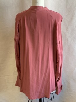 Womens, Blouse, REISS, Dusty Rose Pink, Viscose, Solid, 6, Band Collar,  B.F. with Placket, Raglan Slvs, Wide 2 Bttn Cuff
