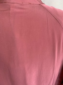 REISS, Dusty Rose Pink, Viscose, Solid, Band Collar,  B.F. with Placket, Raglan Slvs, Wide 2 Bttn Cuff