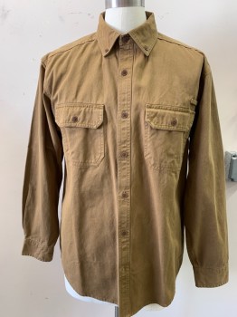 WOLVERINE, Caramel Brown, Cotton, Solid, Heavy Cotton Twill, Button Down Collar, Long Sleeves, 2 Flap Pockets, Elbow Patches