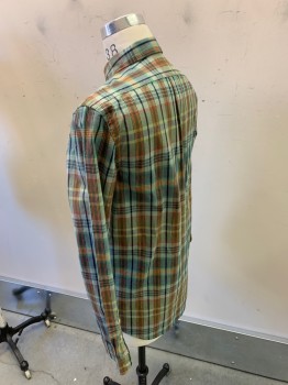 PAUL SMITH, Mint Green, Red, Dk Blue, Yellow, Green, Cotton, Plaid, L/S, Button Down C.A.,