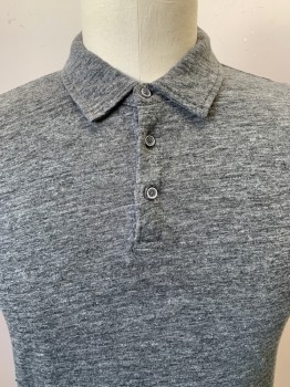 SCOTCH & SODA, Charcoal Gray, Linen, Heathered, S/S, 3 Buttons, Collar Attached