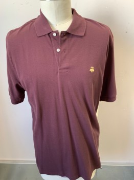 BROOKS BROTHERS, Brown, Cotton, Solid, S/S, Pique