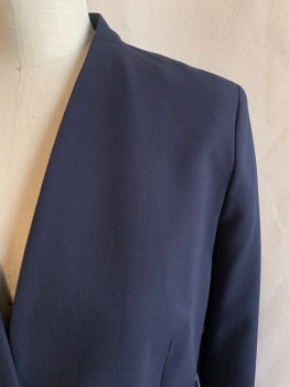 Womens, Blazer, DKNY, Navy Blue, Polyester, Rayon, Solid, B34, Shawl Lapel, 2 Pockets, Single Breasted, 1 Button, 1 Back Vent