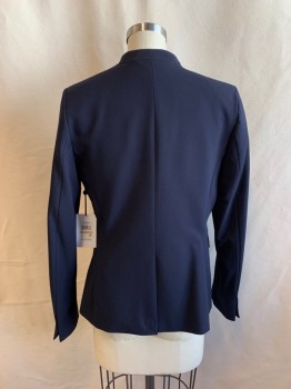 Womens, Blazer, DKNY, Navy Blue, Polyester, Rayon, Solid, B34, Shawl Lapel, 2 Pockets, Single Breasted, 1 Button, 1 Back Vent