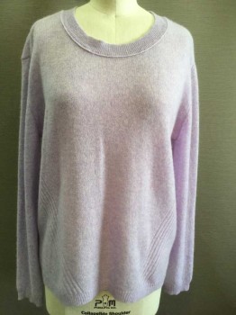 Womens, Pullover, C BY BLOOMINGDALES, Lavender Purple, Cashmere, Solid, S, Long Sleeves, Diagonal Rib Knit Stripes,