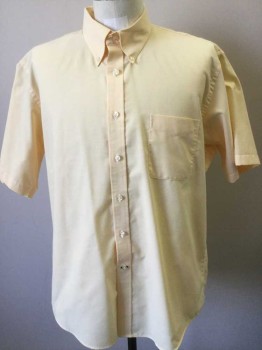 LANDS END, Lt Yellow, Cotton, Solid, Short Sleeve Button Front, Collar Attached, Button Down Collar, 1 Pocket