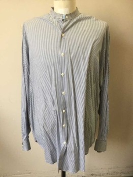 N/L, Blue, White, Cotton, Stripes, L/S, B.F., Band Collar, Button Cuffs, **Has Some Stains,