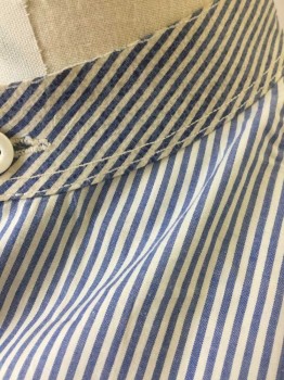 N/L, Blue, White, Cotton, Stripes, L/S, B.F., Band Collar, Button Cuffs, **Has Some Stains,