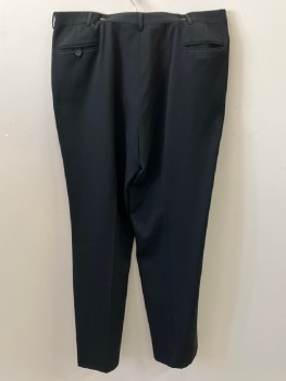 Mens, Slacks, TURNBURY, Black, Wool, Solid, 38/33, Double Pleated Front, Zip Fly, 4 Pockets