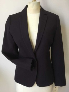 Womens, Blazer, REISS, Aubergine Purple, Wool, Solid, 2, Single Breasted, 1 Button, Notched Lapel, 1 Pocket, Invisible Zip Cuffs