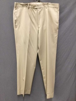 BRITCHES, Khaki Brown, Wool, Solid, Khaki, Flat Front, 1 Button @ Waistband Front Center, Zip Front,