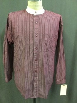 Mens, Western, SCULLY, Red Burgundy, White, Cotton, Stripes - Vertical , L, White Band Collar,  Button Front, Long Sleeves, 1 Pocket, Multiple, Old West Inspired