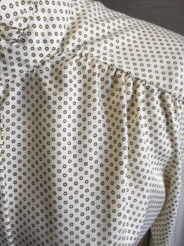 N/L, Off White, Dk Olive Grn, Polyester, Dots, Circle Dots, Button Front, Band Collar with Ruffle, Gathered at Yoke, Long Sleeves