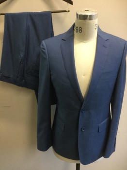 MATTARAZI UOMO, Blue, Navy Blue, Wool, Herringbone, 2 Color Weave, Single Breasted, 2 Buttons,  Notched Lapel, Hand Picked Collar/Lapel,
