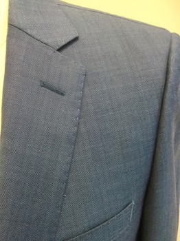 MATTARAZI UOMO, Blue, Navy Blue, Wool, Herringbone, 2 Color Weave, Single Breasted, 2 Buttons,  Notched Lapel, Hand Picked Collar/Lapel,
