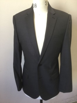 EXPRESS, Charcoal Gray, Gray, Wool, Spandex, 2 Color Weave, Charcoal with Gray Woven Specks, Single Breasted, Notched Lapel, 2 Buttons, 3 Pockets, Slim Fit