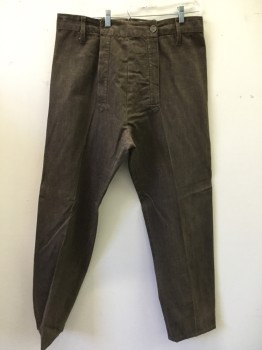 Mens, Historical Fiction Pants, MTO, Brown, Cotton, Solid, 36/34, Fall Front, Suspender Buttons, Belt Loops