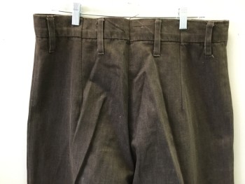 Mens, Historical Fiction Pants, MTO, Brown, Cotton, Solid, 36/34, Fall Front, Suspender Buttons, Belt Loops