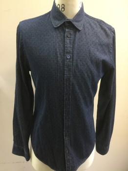MOODS OF NORWAY, Navy Blue, Black, Cotton, Dots, Heathered, Black Dot Outline Print, Button Front, Collar Attached,