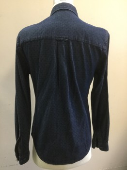 MOODS OF NORWAY, Navy Blue, Black, Cotton, Dots, Heathered, Black Dot Outline Print, Button Front, Collar Attached,