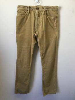 Mens, Casual Pants, GAP, Tan Brown, Cotton, Polyester, Solid, 32/34, Corduroy, Flat Front, Jean Style, Zip Fly, Belt Loops