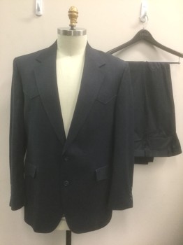 WARREN SEWELL, Slate Gray, Polyester, Solid, Stripes - Pin, Western Suit, Single Breasted, Notched Lapel, 2 Buttons, 2 Pockets, Western Styling at Yoke Seam and Pockets