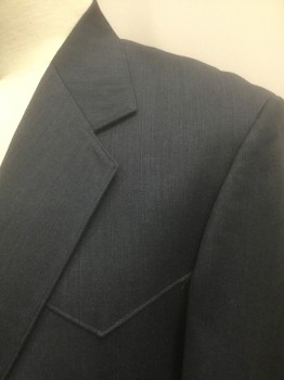 WARREN SEWELL, Slate Gray, Polyester, Solid, Stripes - Pin, Western Suit, Single Breasted, Notched Lapel, 2 Buttons, 2 Pockets, Western Styling at Yoke Seam and Pockets
