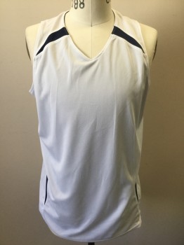 Unisex, Jersey, A4, Navy Blue, White, Polyester, Solid, XL, Reversible Basketball Jersey, One Side is Navy with White Panels at Shoulders and Sides, Opposite Side is White with Navy Panels, Sleeveless, V-neck, **Has Multiples ***Barcode Located Between Layers, Near Hem at Side Seam