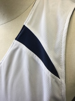 Unisex, Jersey, A4, Navy Blue, White, Polyester, Solid, XL, Reversible Basketball Jersey, One Side is Navy with White Panels at Shoulders and Sides, Opposite Side is White with Navy Panels, Sleeveless, V-neck, **Has Multiples ***Barcode Located Between Layers, Near Hem at Side Seam