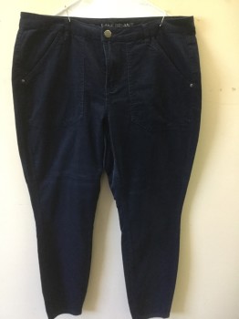 Womens, Pants, LANE BRYANT, Navy Blue, Cotton, Solid, 20, Corduroy, Patch Pockets, Zip Fly