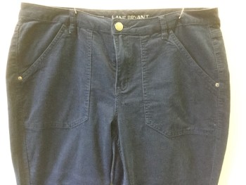 Womens, Casual Pants, LANE BRYANT, Navy Blue, Cotton, Solid, 20, Corduroy, Patch Pockets, Zip Fly