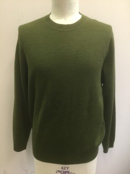 Mens, Pullover Sweater, FILSON, Olive Green, Wool, Solid, L, Knit, Crew Neck, Long Sleeves