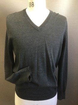 J CREW, Charcoal Gray, Wool, Solid, V-neck, Long Sleeves, Knit,