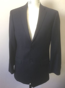 Mens, Suit, Jacket, CALVIN KLEIN, Black, Navy Blue, Wool, Stripes - Pin, 38R, Single Breasted, Notched Lapel, 2 Buttons, 3 Pockets, Solid Black Lining