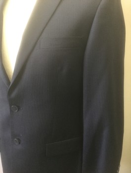 Mens, Suit, Jacket, CALVIN KLEIN, Black, Navy Blue, Wool, Stripes - Pin, 38R, Single Breasted, Notched Lapel, 2 Buttons, 3 Pockets, Solid Black Lining
