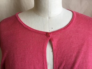 OLSEN, Coral Orange, Linen, Viscose, Solid, Diamonds, Flat Knit, Round Neck,  1 Button Front, Long Sleeves, with Diamond Knit Pattern Trim