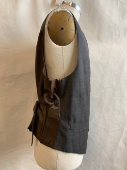 Mens, Suit, Vest, HART SHAFFNER MARX, Brown, Black, Wool, Synthetic, Plaid, 44, Button Front 2 Pockets,