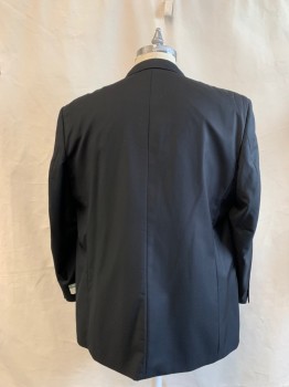 VANETTI, Black, Polyester, Rayon, Solid, Single Breasted, Collar Attached, Notched Lapel, 3 Buttons,  3 Pockets