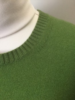 BANANA REPUBLIC, Avocado Green, Wool, Polyester, Solid, Knit, Long Sleeves, Round Neck