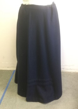 N/L MTO, Navy Blue, Wool, Solid, 2" Wide Self Waistband, Drawstring Waist, 2 Horizontal Pleats at Center Front Near Hem, Floor Length, Made To Order