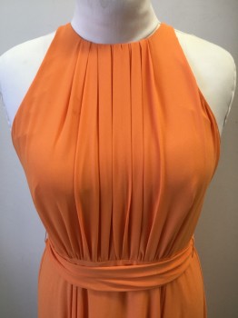 HALSTON HERITAGE, Apricot Orange, Polyester, Sleeveless, Handkerchief Hem,  Self Belt, Multi-strap Back,  Center Back Zipper and Button