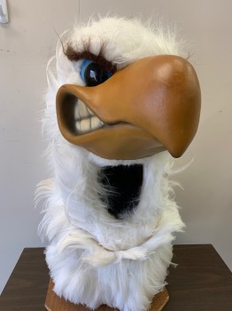Unisex, Walkabout, MTO, White, Synthetic, Feathers, HEAD-Pullover with Exposed Face at Neck, Faux Fur with White Feathers, Foam Padding Inside, Heavy But Comfortable *NON CODED GLOVES With Costume
