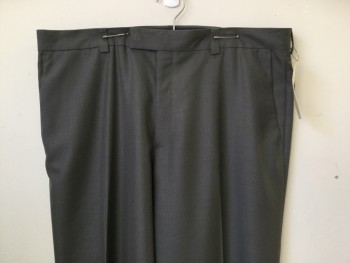 KENNETH COLE, Charcoal Gray, Polyester, Viscose, Heathered, Flat Front, 4 Pockets,