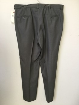 KENNETH COLE, Charcoal Gray, Polyester, Viscose, Heathered, Flat Front, 4 Pockets,