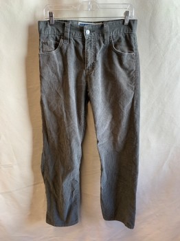 LEVI'S, Dk Gray, Cotton, Polyester, Solid, Zip Fly, 5 Pockets, Belt Loops, Corduroy
