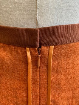 Womens, Skirt, Knee Length, DOLCE & GABBANA, Burnt Orange, Linen, Cupro, Solid, H:38, W:27, 1" Wide Rust Waistband, Pencil Fit, Darts at Waist, Invisible Zipper at Center Back with Inverted Seam Allowance, Lining is Leopard Print, High End/Designer Item