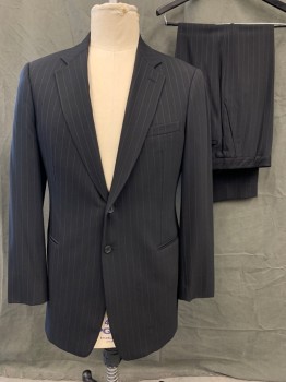 GIORGIO ARMANI, Black, White, Wool, Silk, Stripes - Pin, Single Breasted, Collar Attached, Notched Lapel, 3 Pockets, Long Sleeves